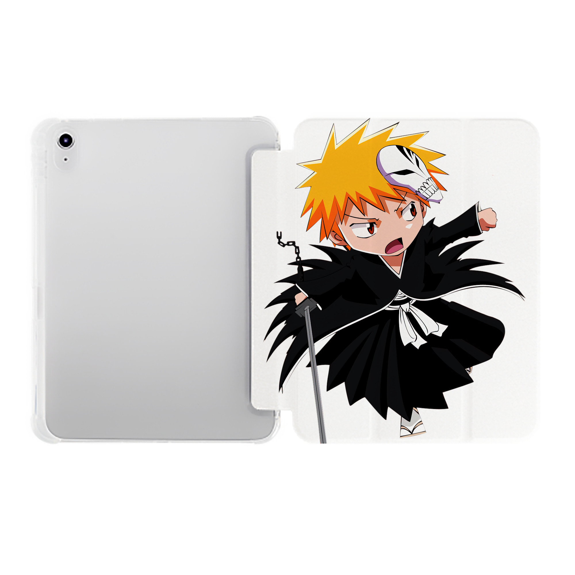 （画像用） ブリーチ 黒崎一護（くろさき いちご）BLEACH Kurosaki Ichigo IPad ケース ペン収納付き 三つ折りスタンド PUレザー×シリコン 対応機種9.5/10.5/10.9インチ